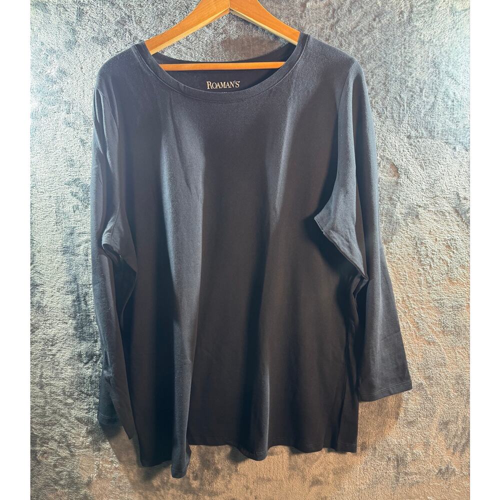 Roaman's Women's Ultimate Cotton Crewneck Long Sleeve T Shirt Size 18/20 Black